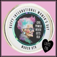 Happy International Women's Day 8th March Grl Pwr Lapel Pin