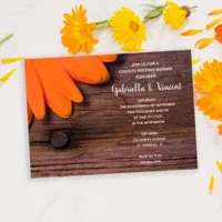 Orange Daisy and Barn Wood Couples Wedding Shower Invitation