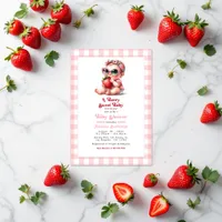 Gingham and Strawberry Berry Sweet Baby Shower Invitation