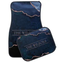 Midnight Blue Marble Monogram  With Chic Glitter Car Floor Mat