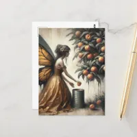 Fairy Putting Peaches in a Can Postcard