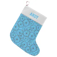 Cool Bicycle Bike Wheels Cyclist Pattern Blue Large Christmas Stocking