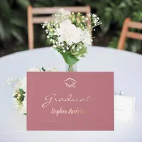 Rose gold name script cap Graduation Foil Guest Book