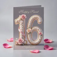 Elegant Shiny Pearl Rose Gold Sweet 16 Birthday Card