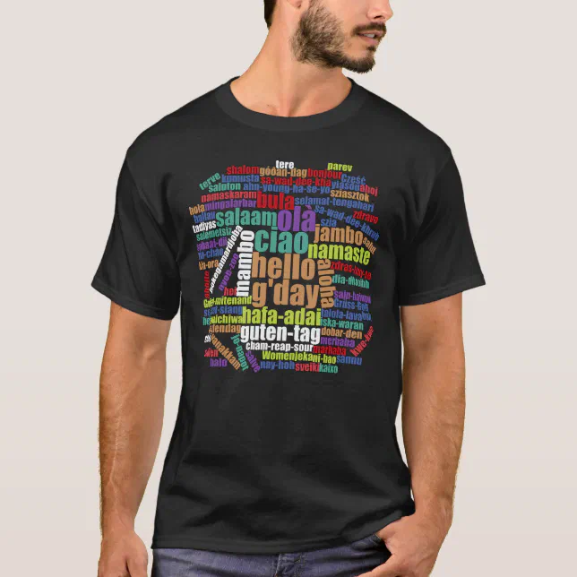 Colorful Hello in Many Languages Word Cloud T-Shirt