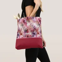 Pink and Purple Flowers Alcohol Ink Color Block Tote Bag