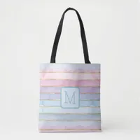 Stripes Blue Purple Pink Colorblock Monogram Tote Bag