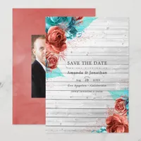 Rustic Vintage Turquoise and Coral Floral Wedding Save The Date