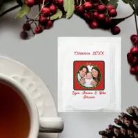 Christmas 20XX Wreath Photo Names Red Green Colors Tea Bag Drink Mix