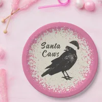 Pinkmas Crow Santa Pink Black and Ivory Christmas Paper Plates