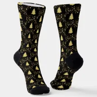 Christmas Gold Stars, Trees & Black Unisex Adult Socks