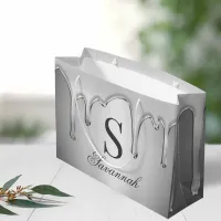 Large Silver Chrome Drips Liquid Metal Monogram Large Gift Bag