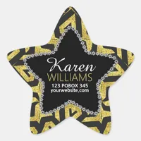 Black+Gold Star Custom Name Stickers