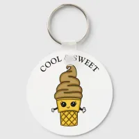 Cool and Sweet Chocolate Ice Cream Cone Food Pun Keychain