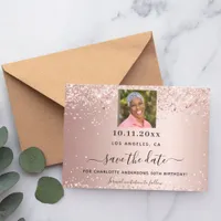 Rose gold photo birthday save the date