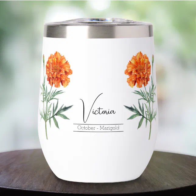 Birth Month Flower October Marigold Thermal Wine Tumbler