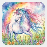 Unicorn Watercolor Square Sticker