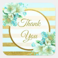 Blue and Gold Floral Thank You Stickers