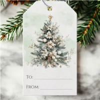 Chic Rustic Woodland Watercolor Christmas Tree Gift Tags