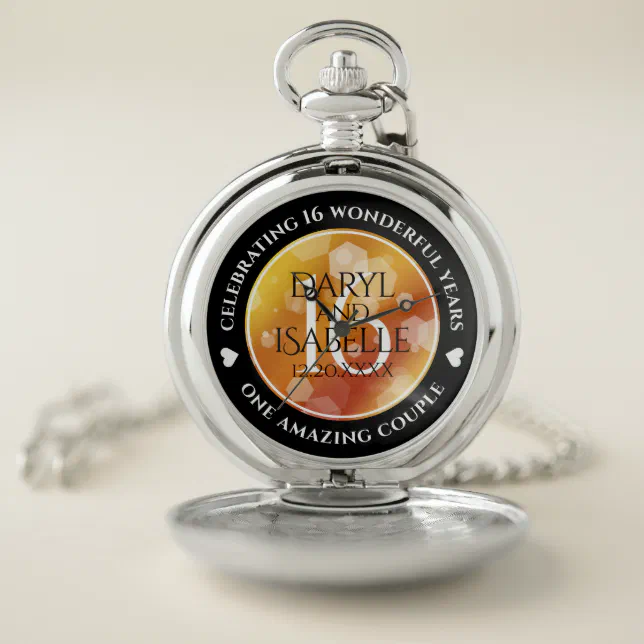 Elegant 16th Golden Topaz Wedding Anniversary Pocket Watch