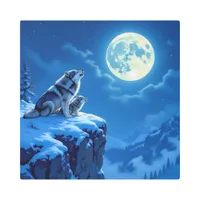 Mama Wolf and her Cub Howling at Moon Metal Print