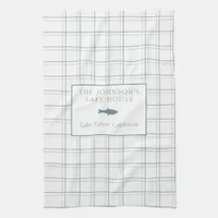 Classic Customizable Plaid Lake House Blue Fish Kitchen Towel