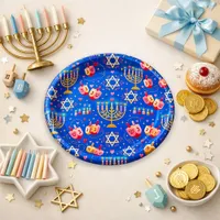 Festive Blue Menorah Dreidel Paper Plates