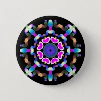 *~* Pink Blue Neon  Mandala on Black Pinback Button