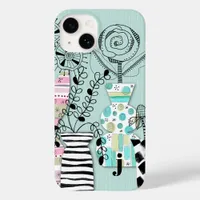 Mid Century Modern Floral Teal Monogram Case-Mate iPhone 14 Case