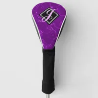 Elegant Purple Marble Black Diamond Monogram Golf Head Cover