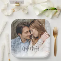 Elegant Script Names Photo Overlay Wedding Paper Plates