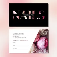 Elegant Black and Pink Floral Manicurist Appointment Card