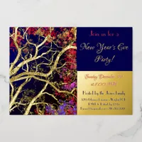 Golden Tree multicolor leaves / new year party Foil Invitation