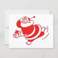 Retro Santa Running Red and White Postcard
