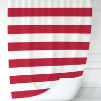 Modern Red and White Wide Stripes Shower Curtain