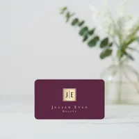 Professional Burgundy Wine & Gold Luxury Monogram Business Card
