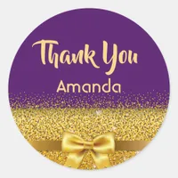 Purple gold bow Thank You Classic Round Sticker