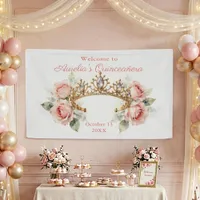 Elegant Blush Pink Rose Gold Tiara Quinceañera Banner