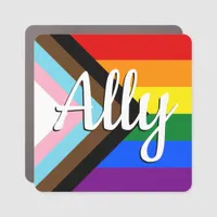 Ally | Progress Pride Flag Square Car Magnet