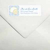 Romantic Blue Tile Citrus Lemon Luxury Wedding Label