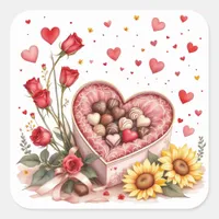 Valentine's Day Hearts, Roses and Chocolates  Square Sticker