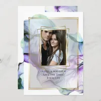 Save the Date | Abstract Ink Teal Indigo Swirls Invitation