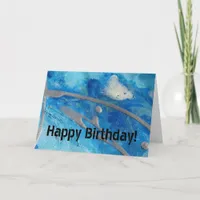 Blue, Silver, White Mixed Media, Happy Birthday! Card