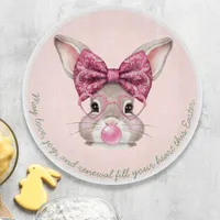 Floral Easter Bunny Glass Cutting Board