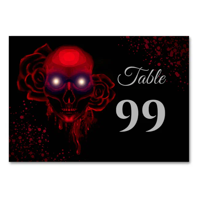 Scary Red floral dark moody gothic skull Halloween Table Number