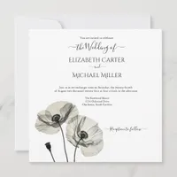 Simple Elegant Minimalism Black and White Poppies Invitation