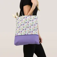 Yellow Pink Purple Watercolor Flowers Color Block Tote Bag