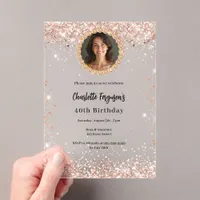Birthday party rose gold diamond photo clear acrylic invitations