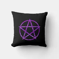 Purple Zebra Print Pentagram on Black Throw Pillow