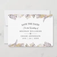 Save the Date Mauve Gold Watercolor Tropical Leave